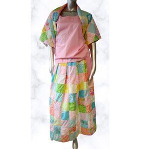 Vintage Homemade 3 Piece Quilted Patchwork Blouse/Skirt Triangle Shawl Set S/M